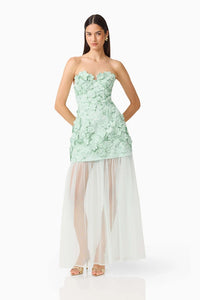 Mint Green 3D Floral Appliqué Sheer Maxi Dress