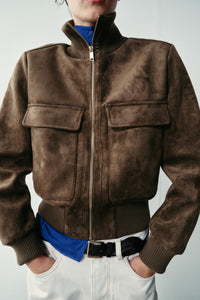 Chic Mock-Neck Faux Suede Jacket
