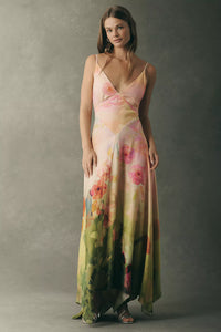Watercolor Floral Gradient Slip Maxi Dress