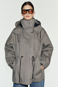 Chic Hooded Oversized Plaid Jacket