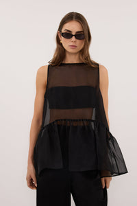 Black Sheer Peplum Tank Top