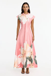 Sugar Peony Floral Print Pleated Linen Maxi Dress