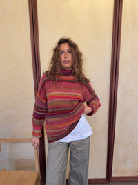 Multicolor Striped Turtleneck Oversized Knit Sweater