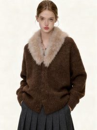 Brown Fuzzy Cardigan with Faux Fur Coat