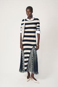 Striped Pleated Hem Maxi Dress