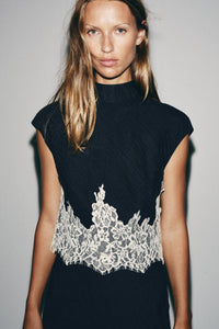 Black and Cream Contrast Lace-Trim Set