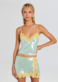Mint and Yuzu Lace-Trim Sequin Set