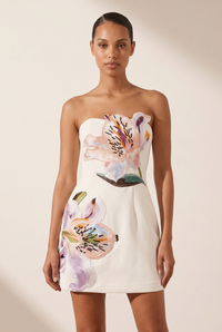 Embroidered Floral Strapless Mini Dress