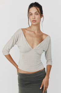 Chic V-Neck Top and Ruched Skirt Set