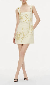Floral Appliqué Shift Mini Dress