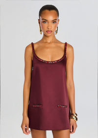 Burgundy Jewel-Trimmed Statement Mini Dress