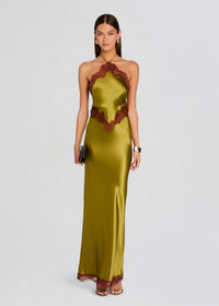 Contrast Lace Halter Maxi Dress