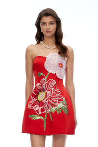 Romantic Poppy Embroidered Appliqué Mini Dress