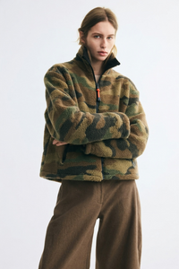 Camo Print Sherpa Fleece Full-Zip Jacket
