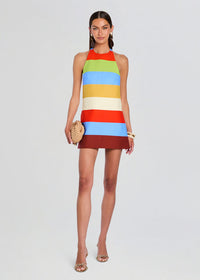 Multi-Color Striped Halter Mini Dress