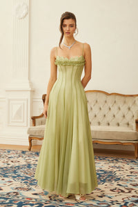Sage Green Scalloped Ruffle Maxi Dress