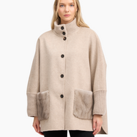 Mock-Neck Coat with Faux-Fur Coat