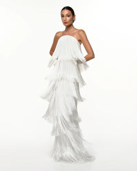Layered Fringe Strapless Maxi Dress