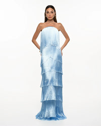 Layered Fringe Strapless Maxi Dress