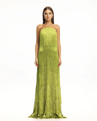 Layered Fringe Strapless Maxi Dress