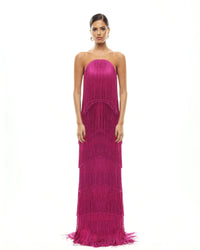 Layered Fringe Strapless Maxi Dress