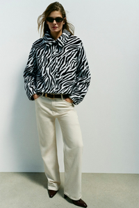 Zebra Print Faux-Fur Collar Jacket