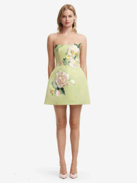 Pistachio Green Floral Appliqué Strapless Mini Dress