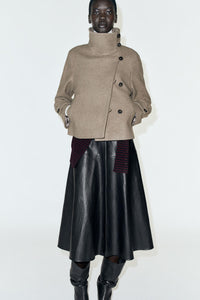 Asymmetric High-Neck Wool-Blend Short Coat