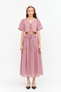Dusty Rose Gingham Tie Front  Midi Set