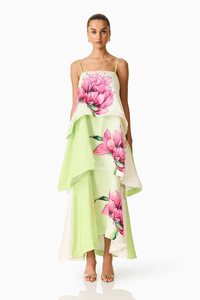 Layered Floral Print Chiffon Maxi Dress
