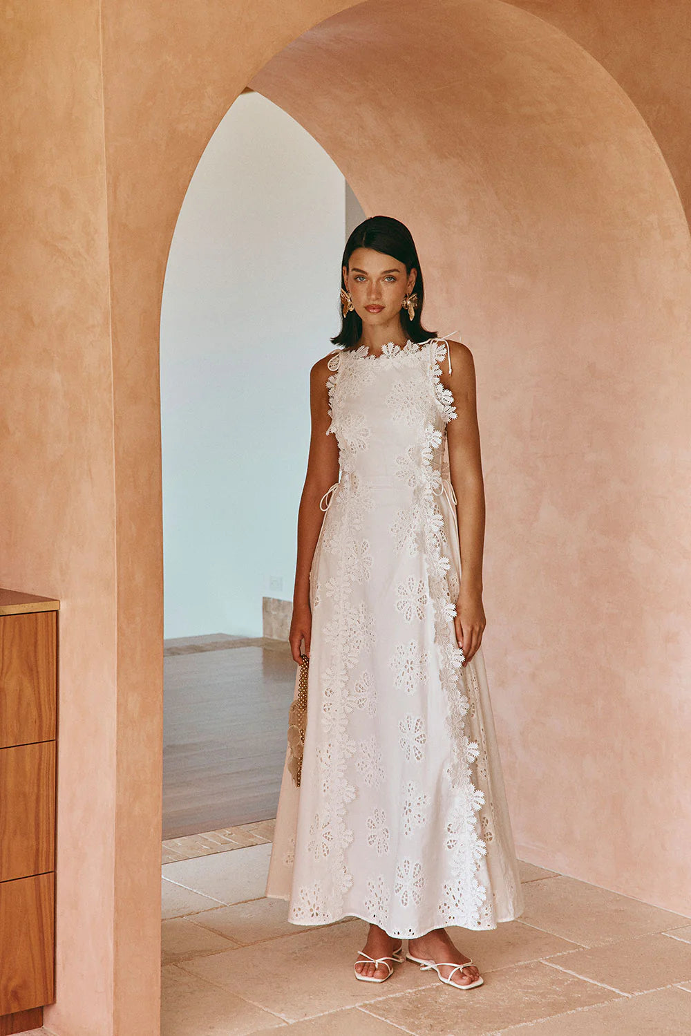 Isla Embroidered Eyelet and Sculpted Lace-Trim Maxi Dress