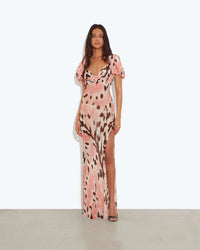Magnolia Pink Tie-Dye Zebra Knot Front High-Slit Maxi Dress
