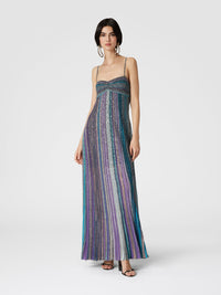 Multicolor Striped Sequin Pleated Maxi Dress