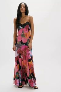 Vibrant Floral Lace-Trim Maxi Dress